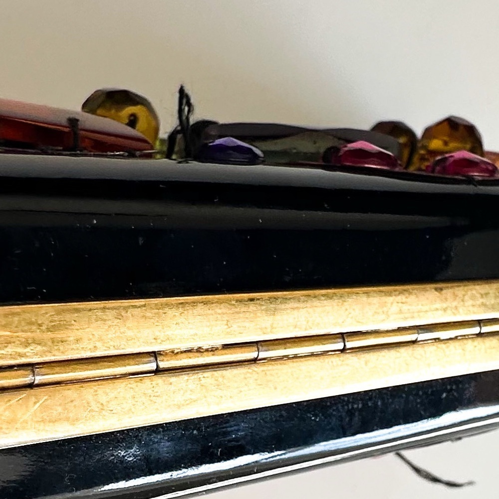 Rare Vintage Yves Saint Laurent Jeweled Patent Leather Minaudière Clutch - Picture 8 of 14